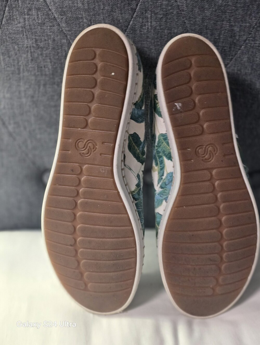 Clarks Cloudsteppers Womens Canvas Slip-on Shoes Palm Leave Step Glow Jade Sz 10 - Picture 11 of 12